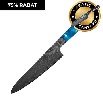 Damaskus Kokkekniv + gratis Santoku