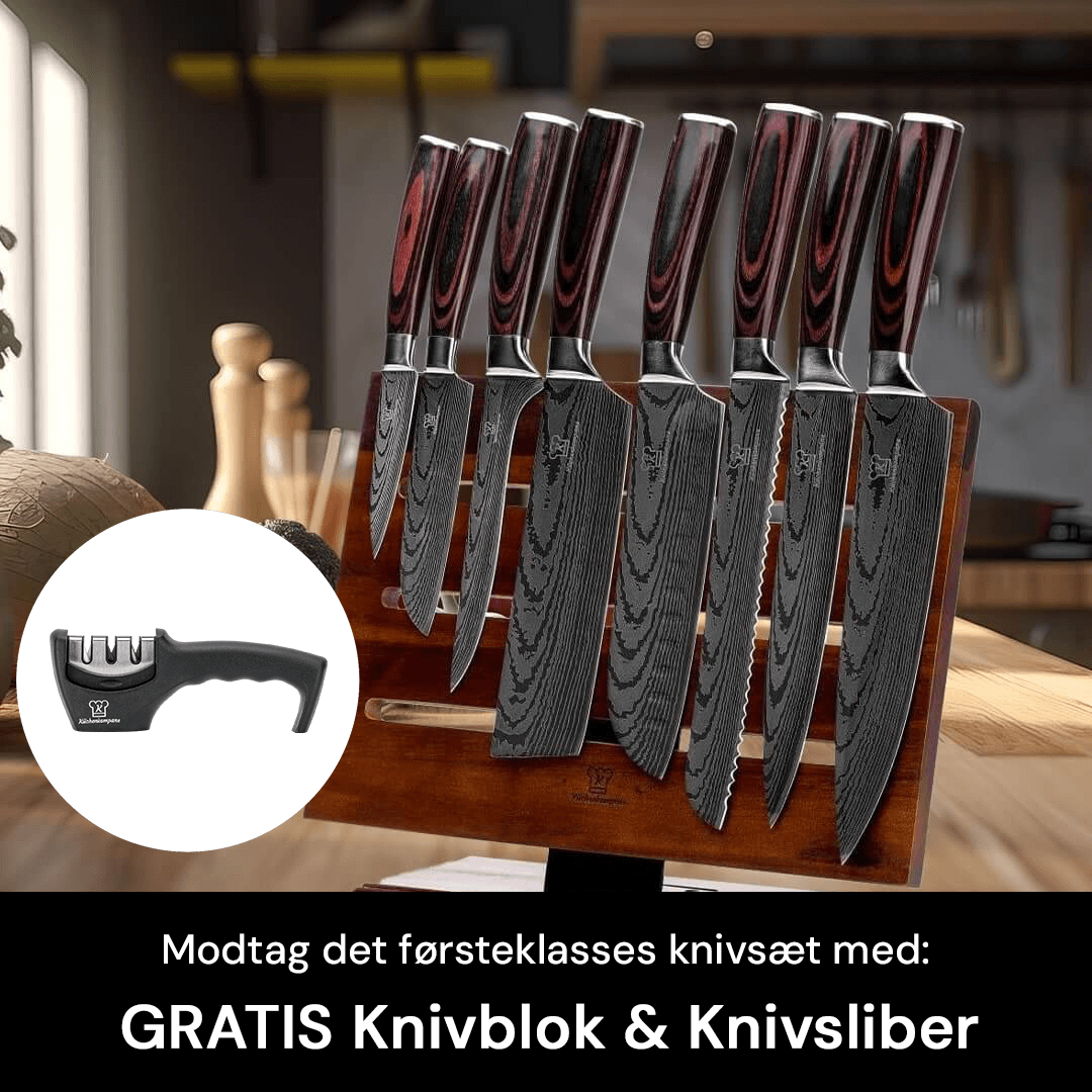 Premium knivsæt – inkl. GRATIS knivblok og sliber